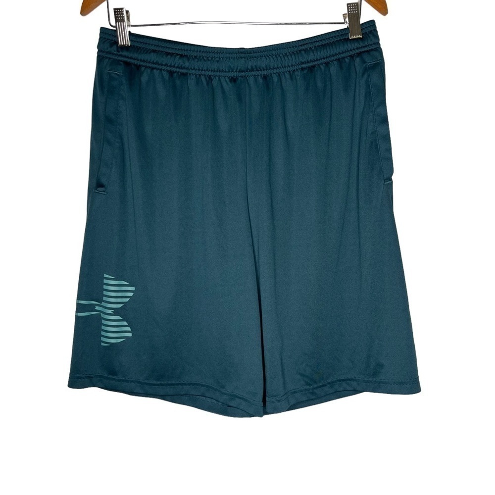 Under Armour Heatgear polyester pocketed green athletic shorts men’s Sz L